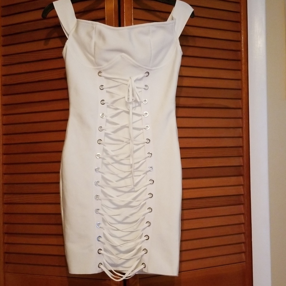 White bandage Mini DressLace Up Front